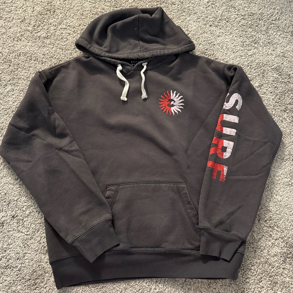 Billabong Charcoal Surf Hoodie with Red Accents - Size S (8-10)